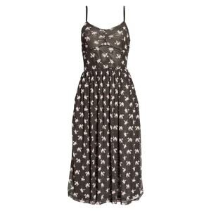 Sandy Liang Mesh Rose Bud Black Pink Midi Dress Small